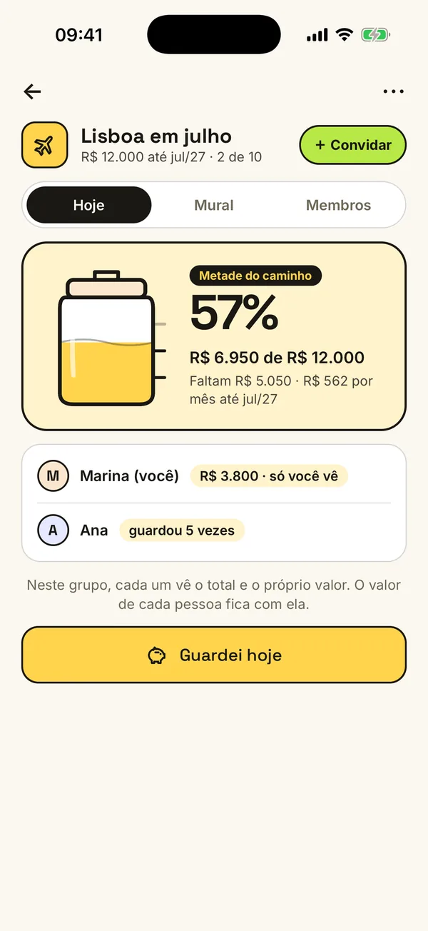 Um grupo de meta junto, com o valor guardado.